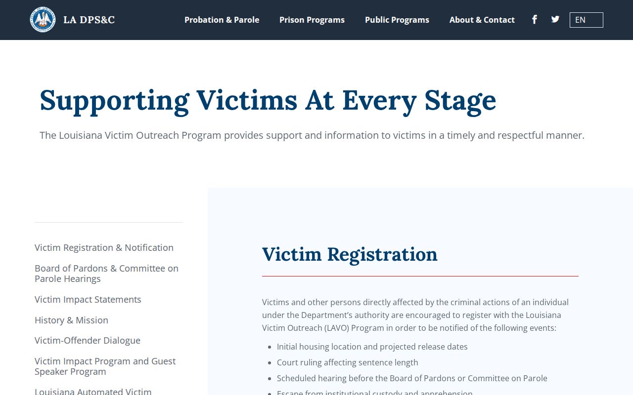 Tangipahoa Parish state release notification information from DPS and C Victim Services