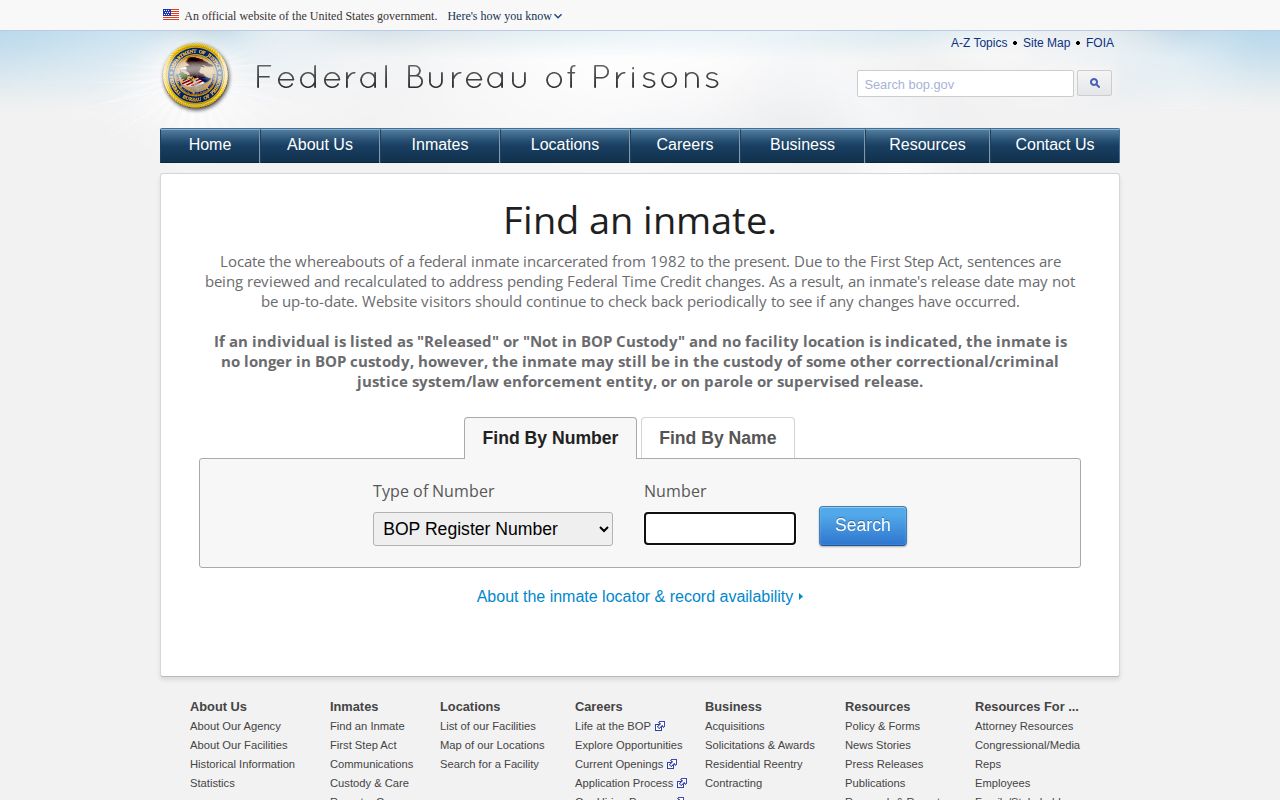 Federal BOP released-person search path serving Tangipahoa Parish