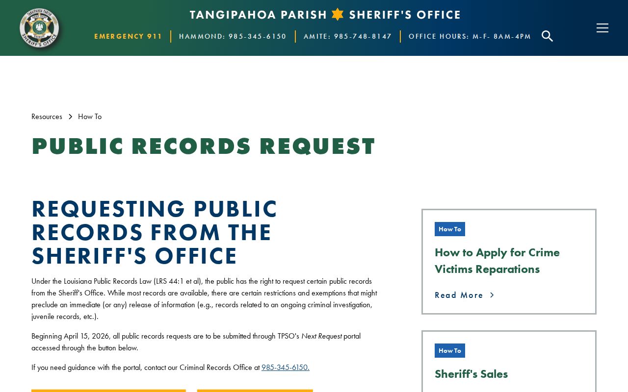 Tangipahoa Parish release record request instructions from TPSO